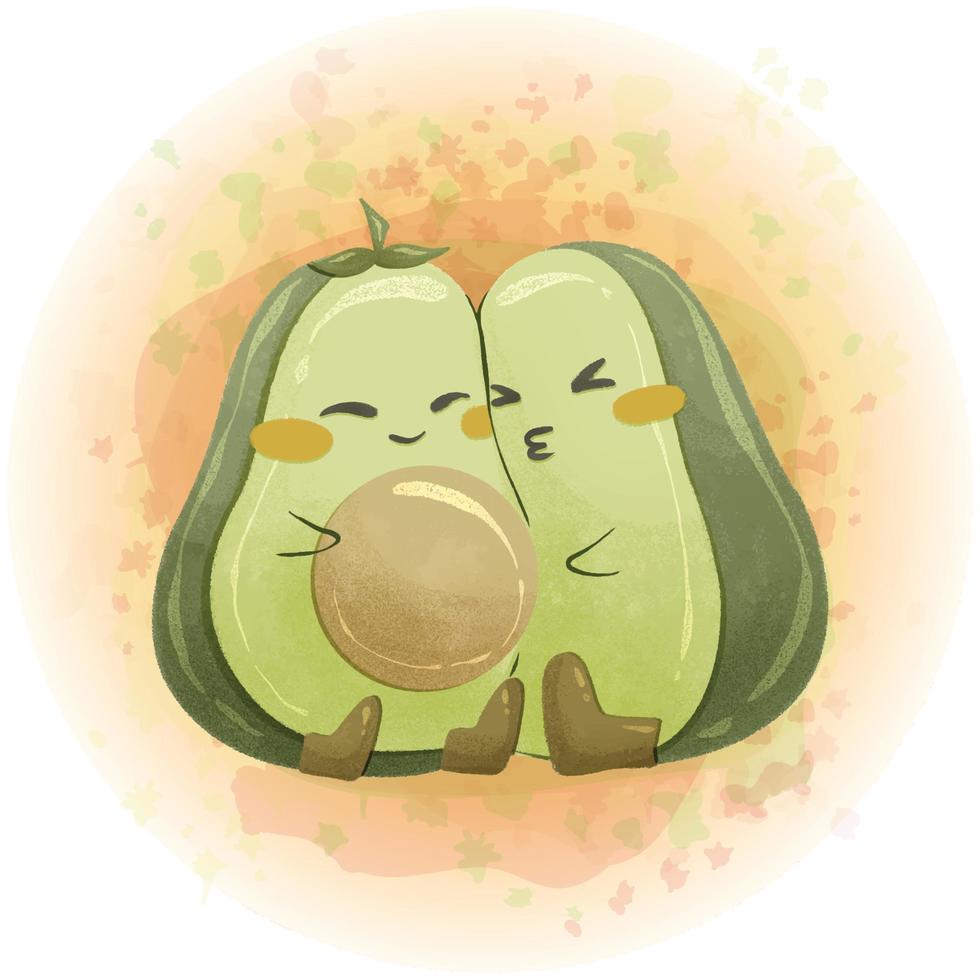 Cute Avocado Cartoon Character Watercolor Vector Graphics 05