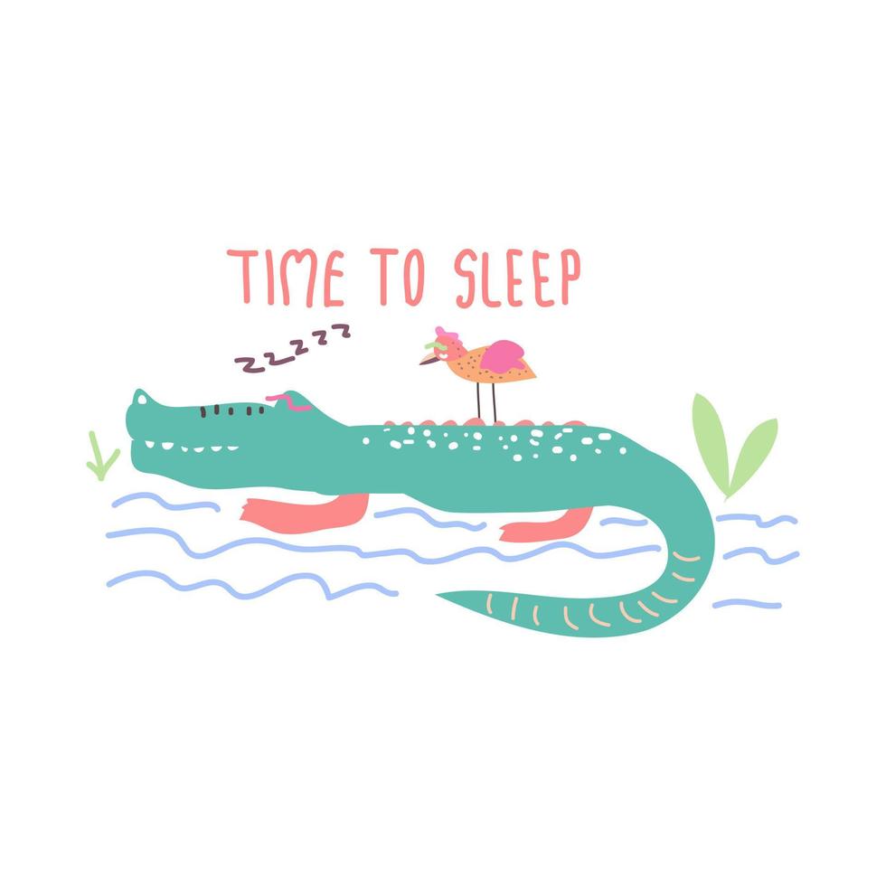 Cute Hand drawn sleeping Crocodile, perfect for T-shirt and wallpaper vector