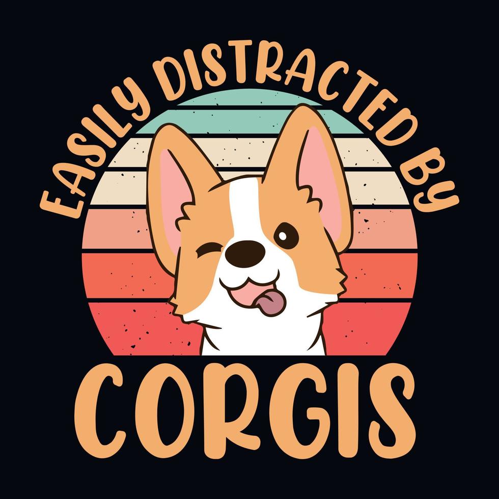 distraído fácilmente por corgis - vector de diseño de perro corgi retro