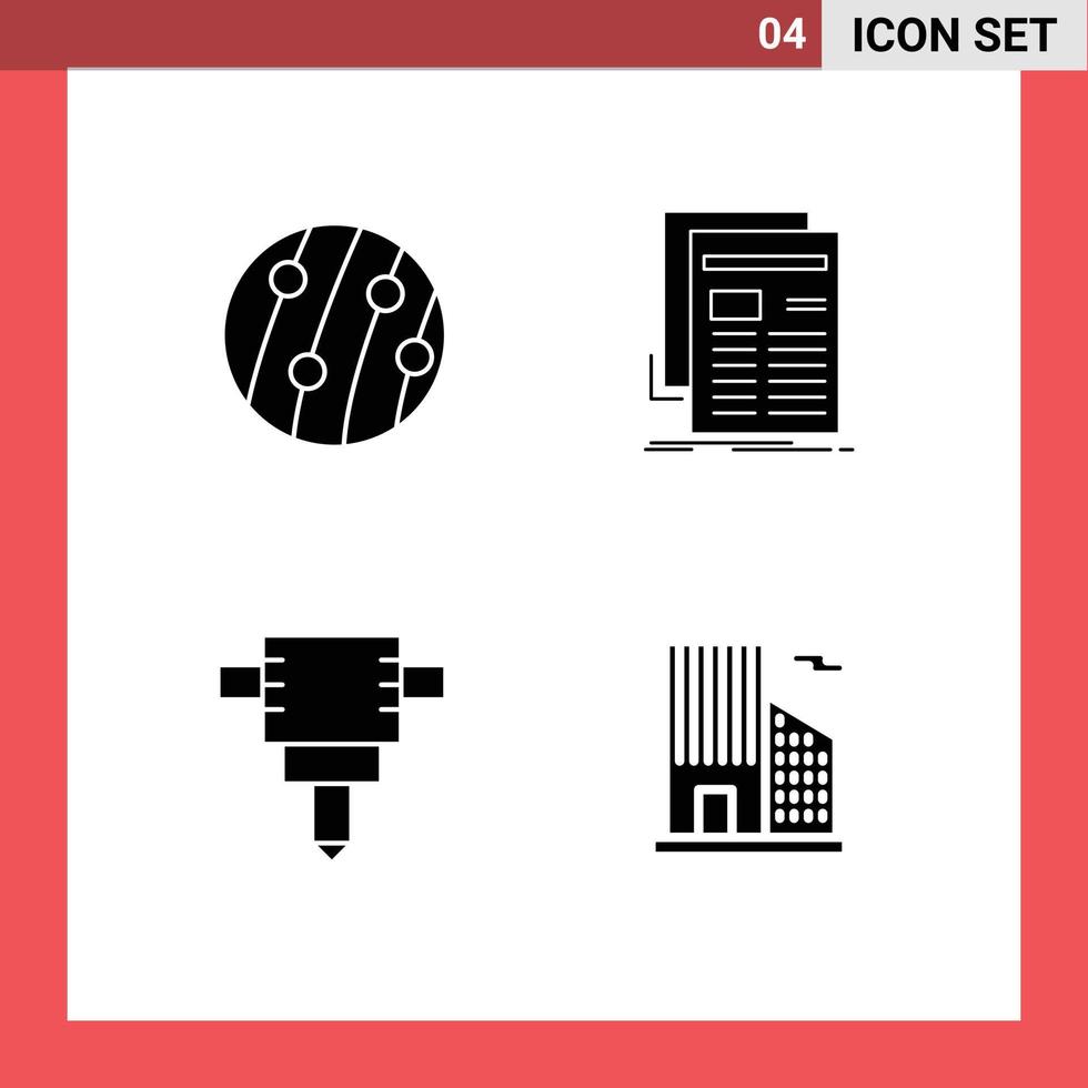 Editable Vector Line Pack of 4 Simple Solid Glyphs of dandruff newspaper scalp disease media building Editable Vector Design Elements