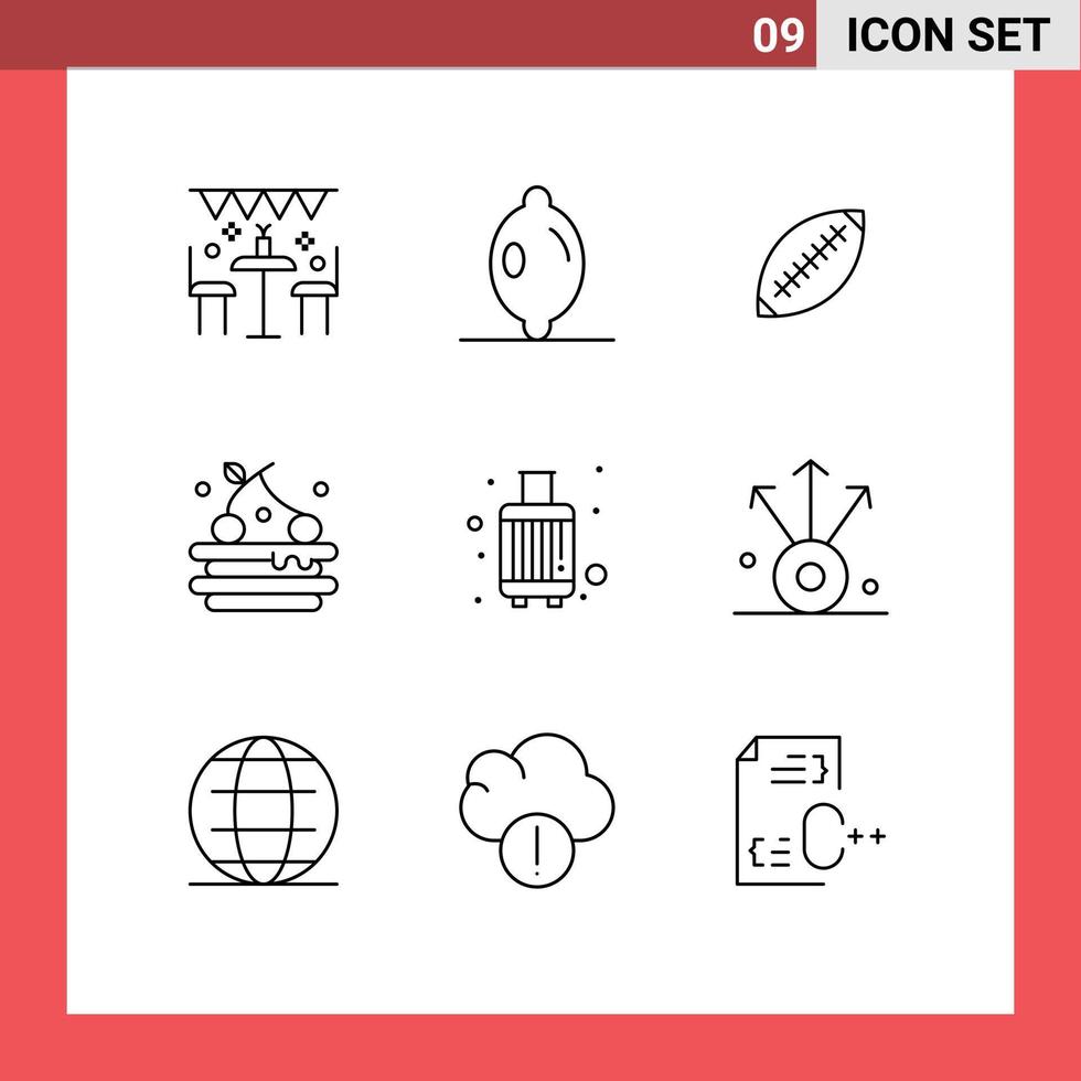 Modern Set of 9 Outlines and symbols such as baggage food australia tart sport Editable Vector Design Elements