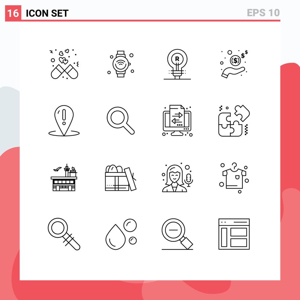 conjunto de 16 iconos de ui modernos símbolos signos de dinero mano iot logo elementos de diseño de vector editables genuinos