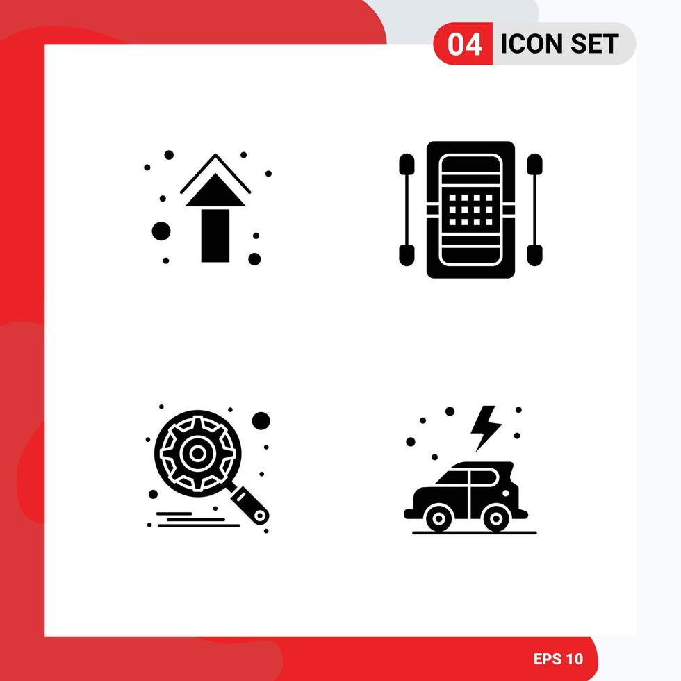 Mobile Interface Solid Glyph Set of 4 Pictograms of arrow kayak direction athletics gear Editable Vector Design Elements