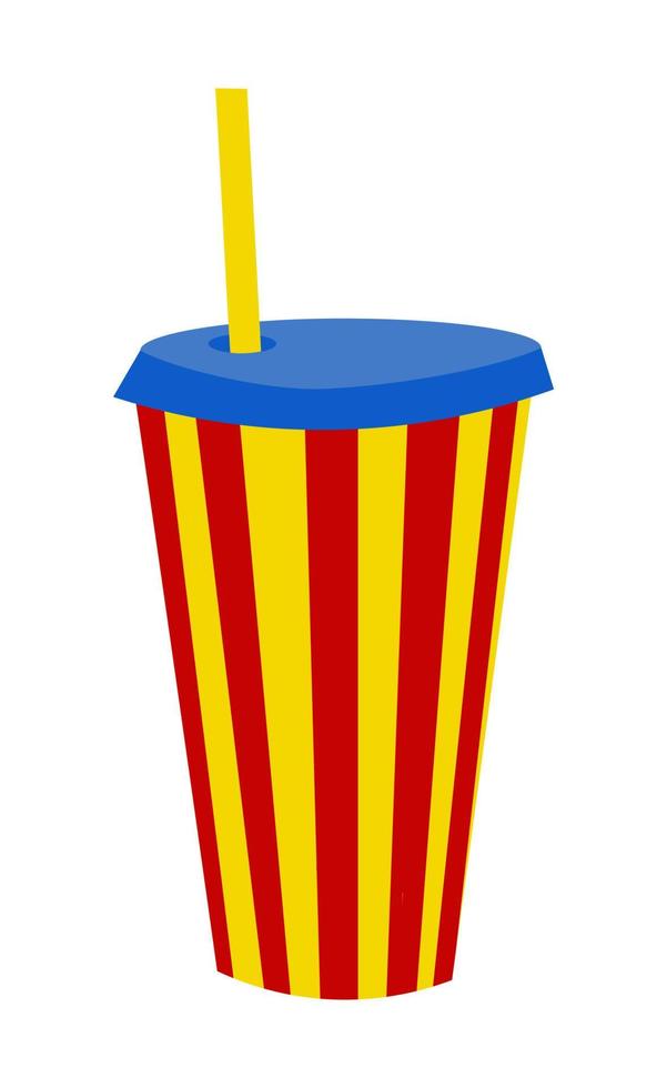 A glass for drinks in the style of the 90s. Striped red and yellow glass. Vector isolated illustration on a white background.