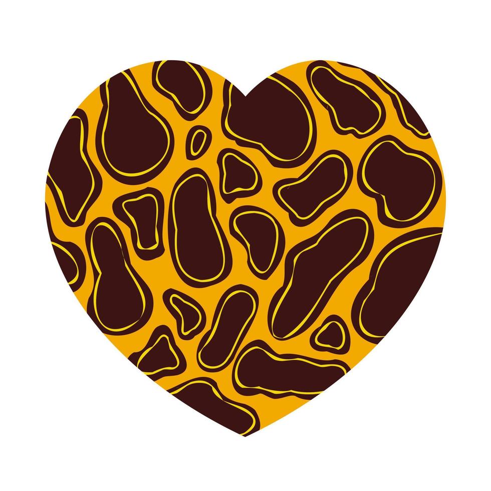 The heart is leopard print in the style of the 90s. Leopard skin. Spots. Vector isolated illustration on a white background.