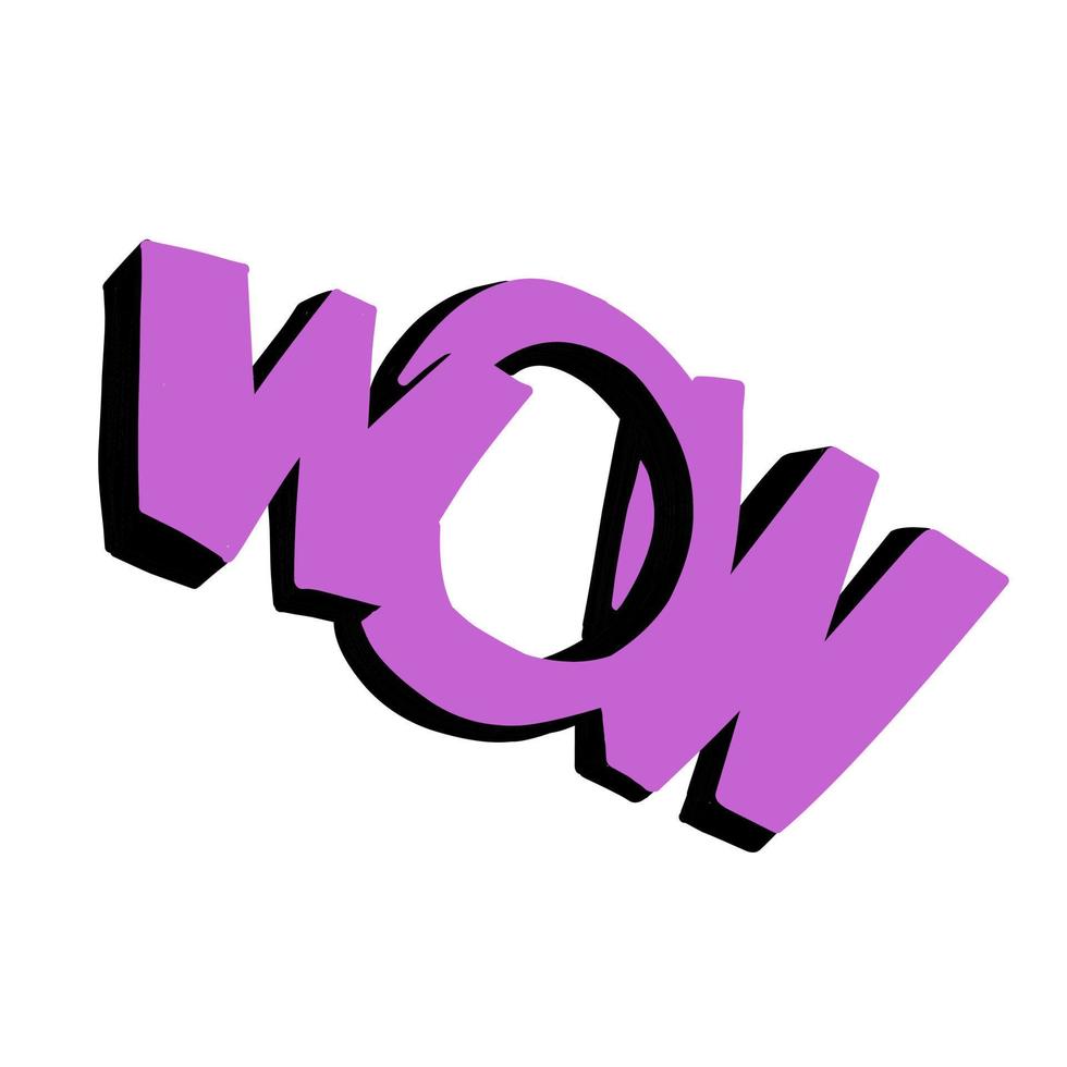 Wow in the style of the 90s. Bright phrase of exclamation and admiration. Vector isolated illustration on a white background.