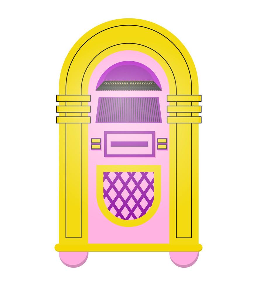 Jukebox in the style of the 90s. Machine for music. Musical machine. Vector isolated illustration on a white background.