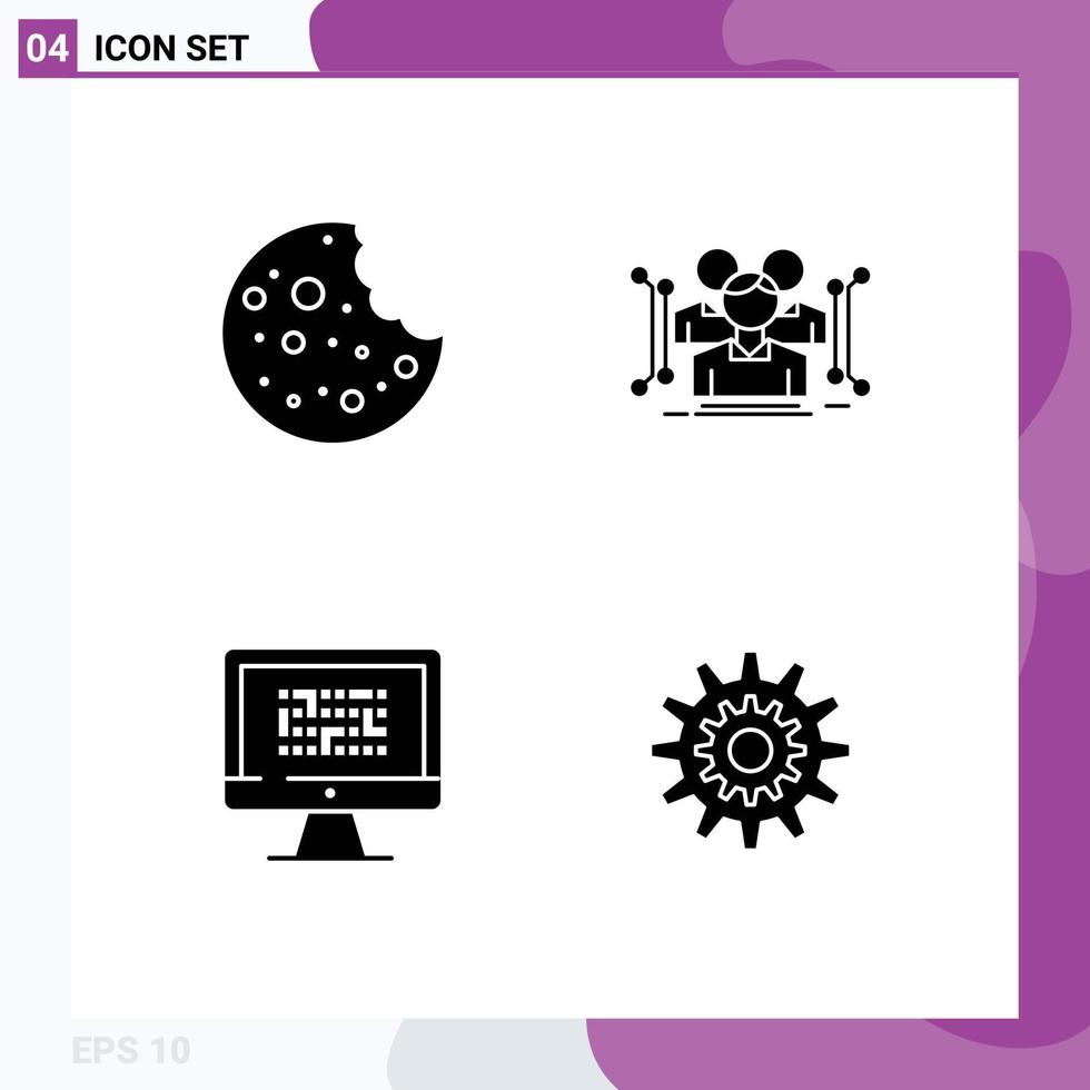 Group of 4 Modern Solid Glyphs Set for food data anthropometry human encryption Editable Vector Design Elements