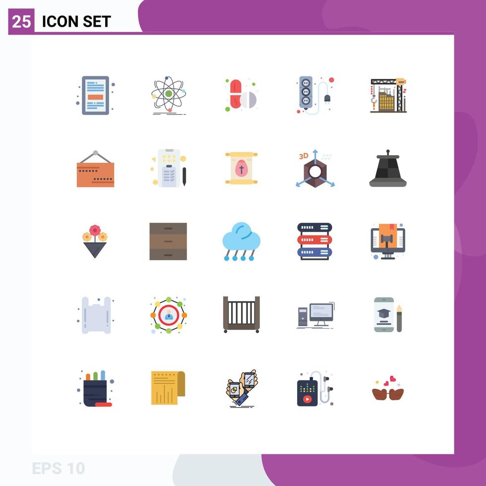 Editable Vector Line Pack of 25 Simple Flat Colors of power supply plug physics electronics tablets Editable Vector Design Elements