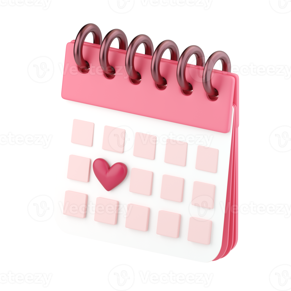 3d Valentines day Calendar icon. Concept of love day, Valentines day, notification, wedding event or envelope. 3d high quality render isolated png