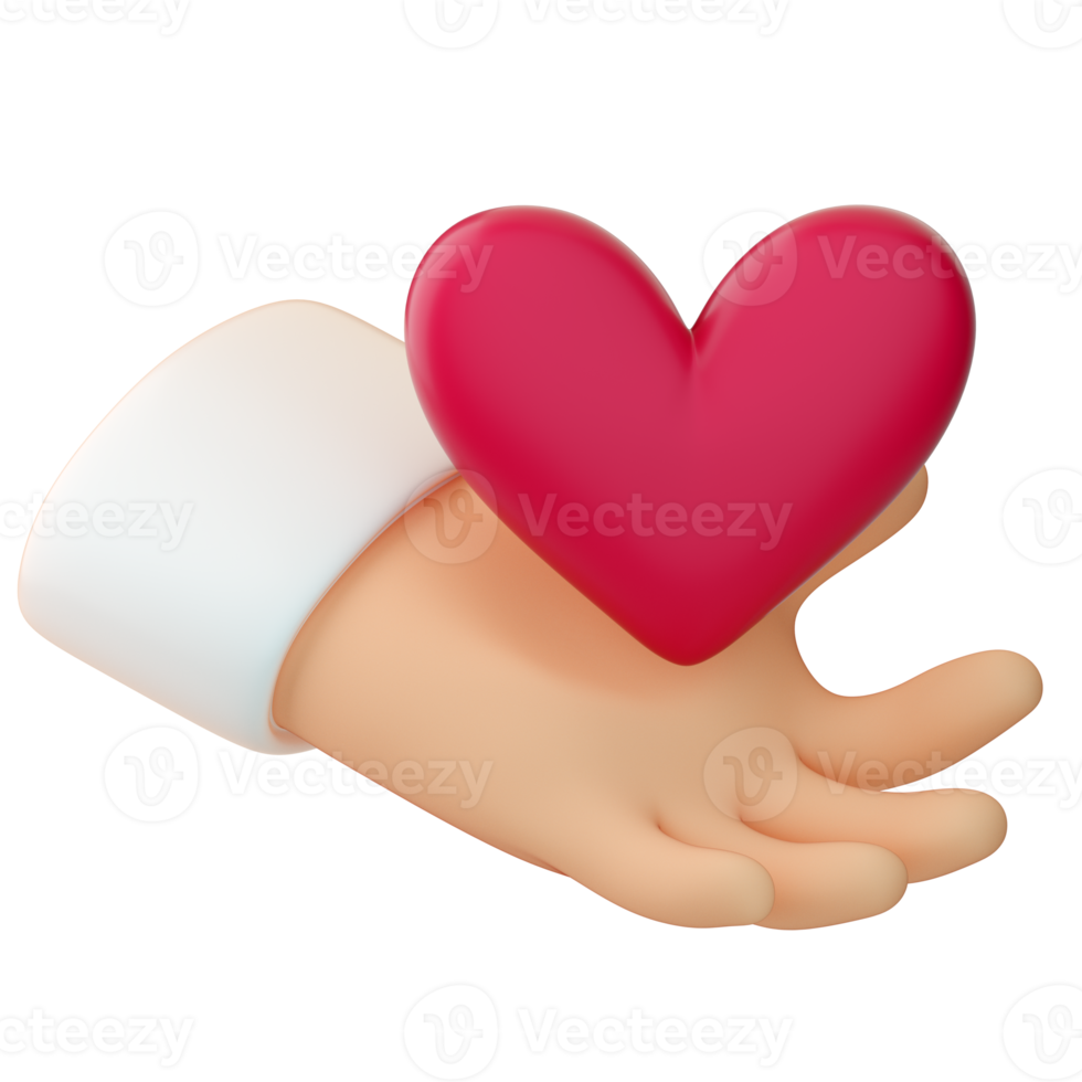 Human hand holding pink heart. Love, like, romantic, peace, donor or donation concept. Icon for social media. Realistic 3d high quality render isolated png