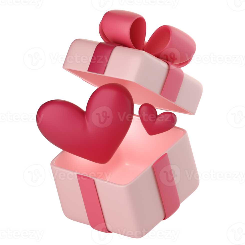 3d gift box with flying hearts icon. png