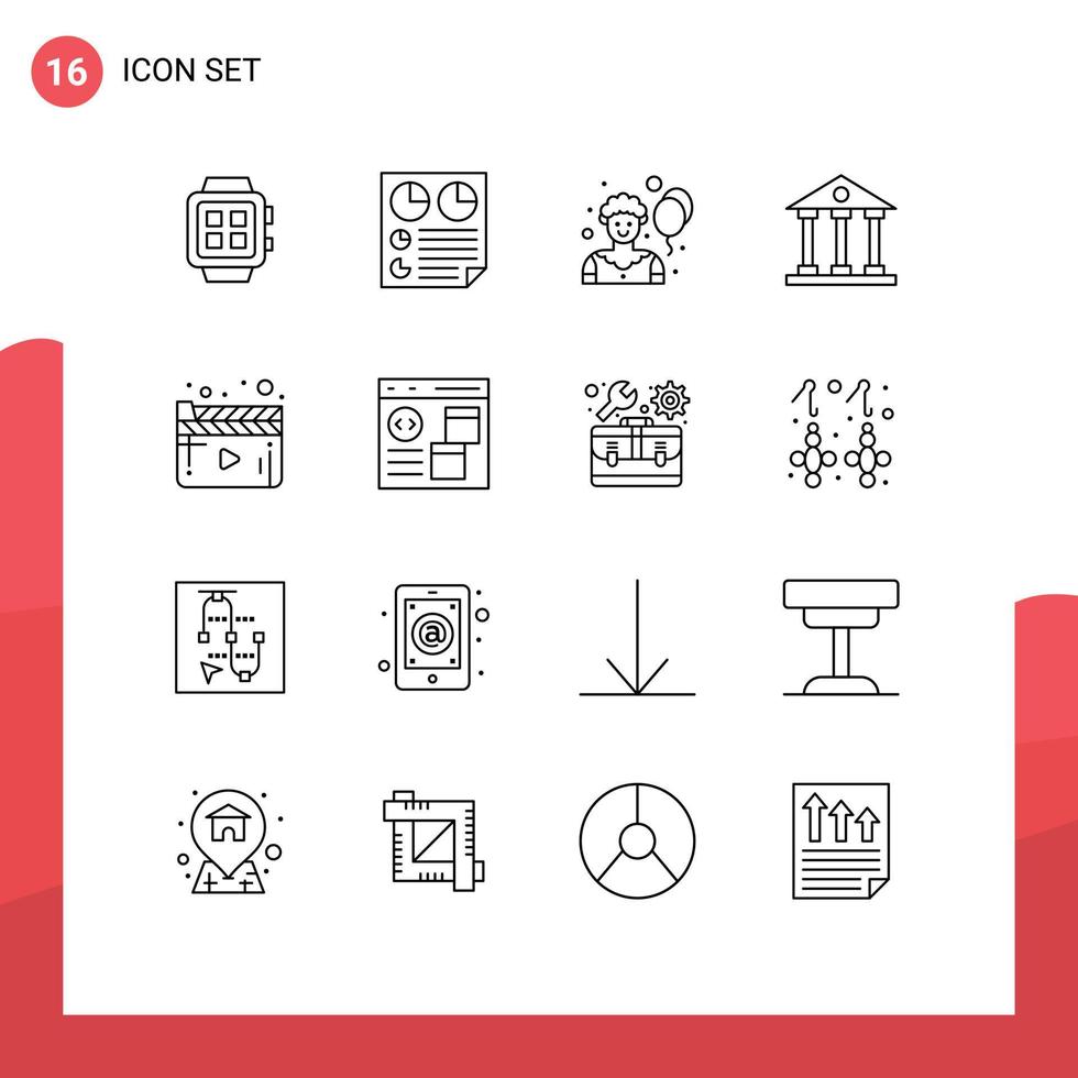 Pictogram Set of 16 Simple Outlines of school finance report columns joker Editable Vector Design Elements