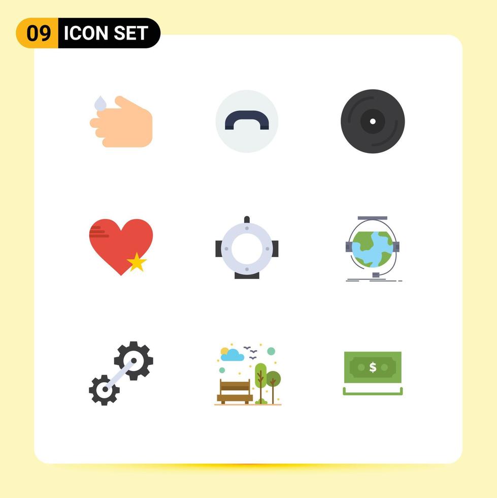 Mobile Interface Flat Color Set of 9 Pictograms of diving like dj love star Editable Vector Design Elements