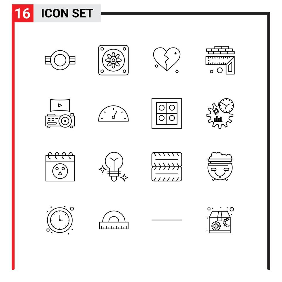 Mobile Interface Outline Set of 16 Pictograms of theatre cinema love size height Editable Vector Design Elements