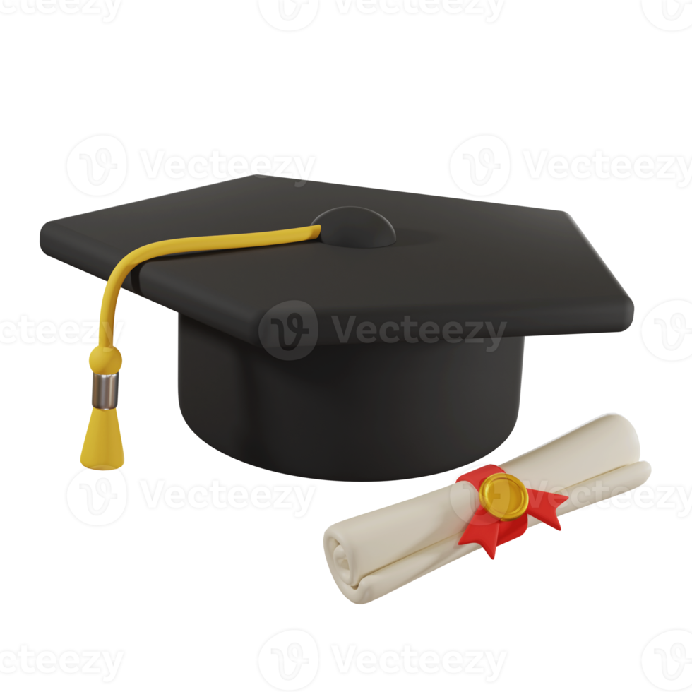 graduation cap with diploma 3d png