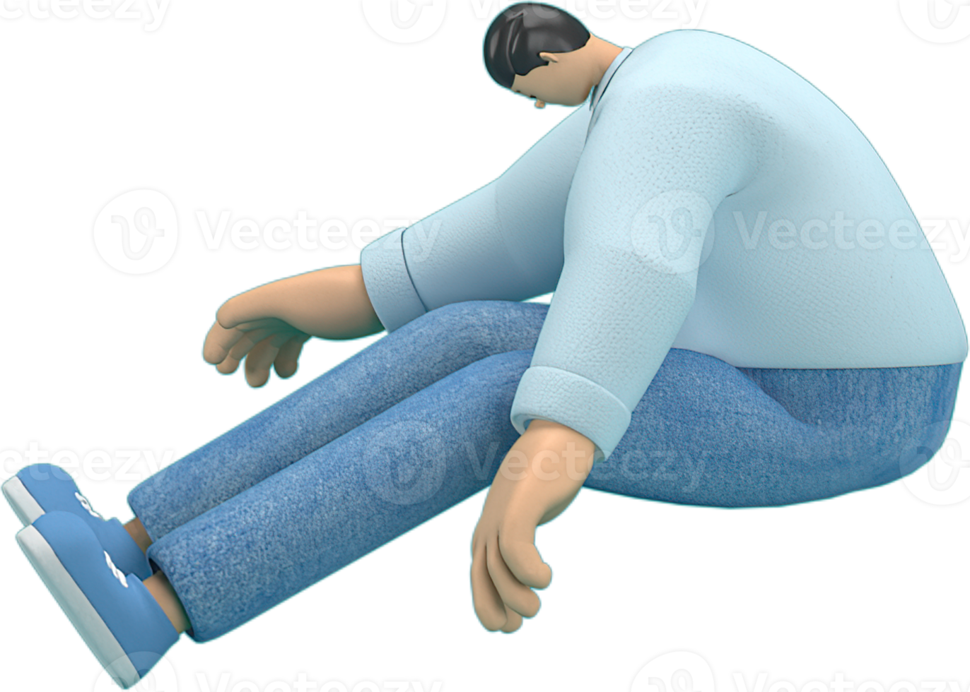 cartoon character wearing jeans and  long shirt. He is jumping. png