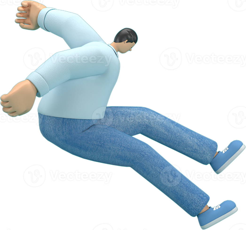 cartoon character wearing jeans and  long shirt. He is jumping. png