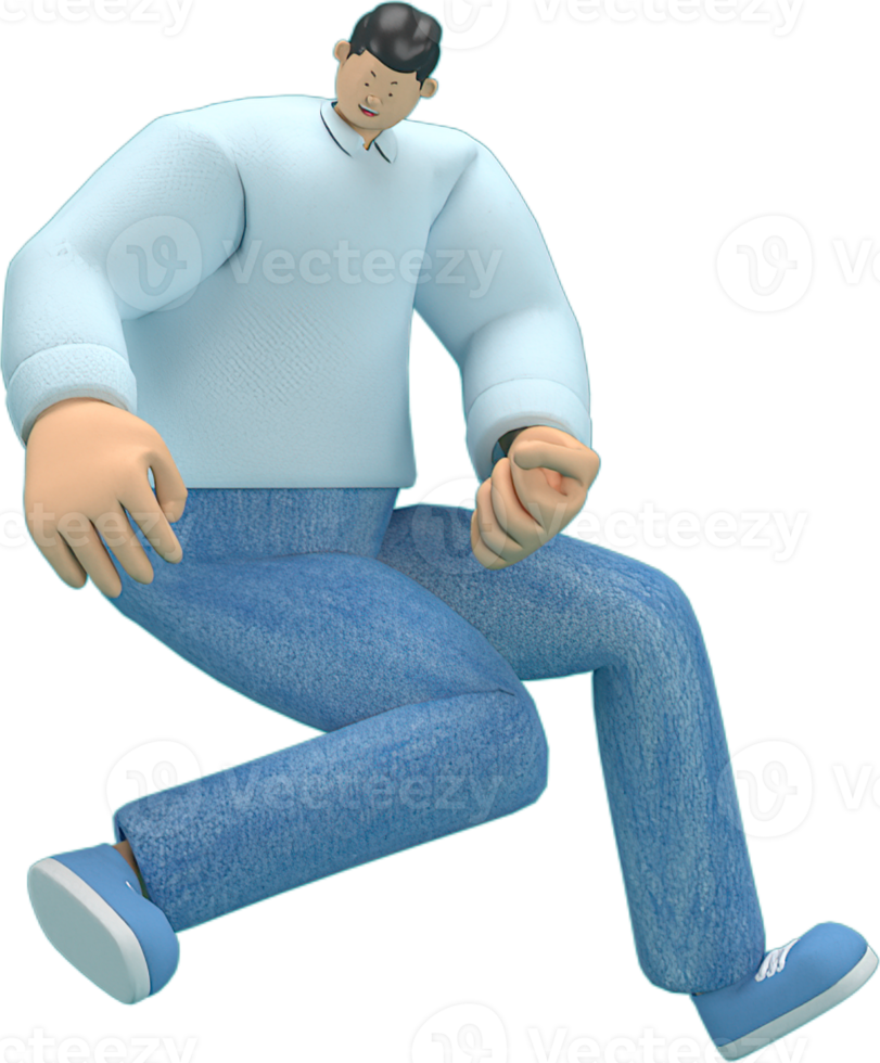 cartoon character wearing jeans and  long shirt. He is jumping. png