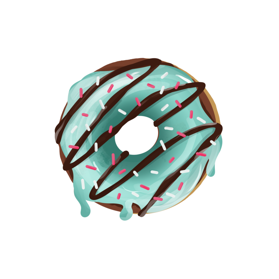 Bright tasty donut in glaze and chocolate png