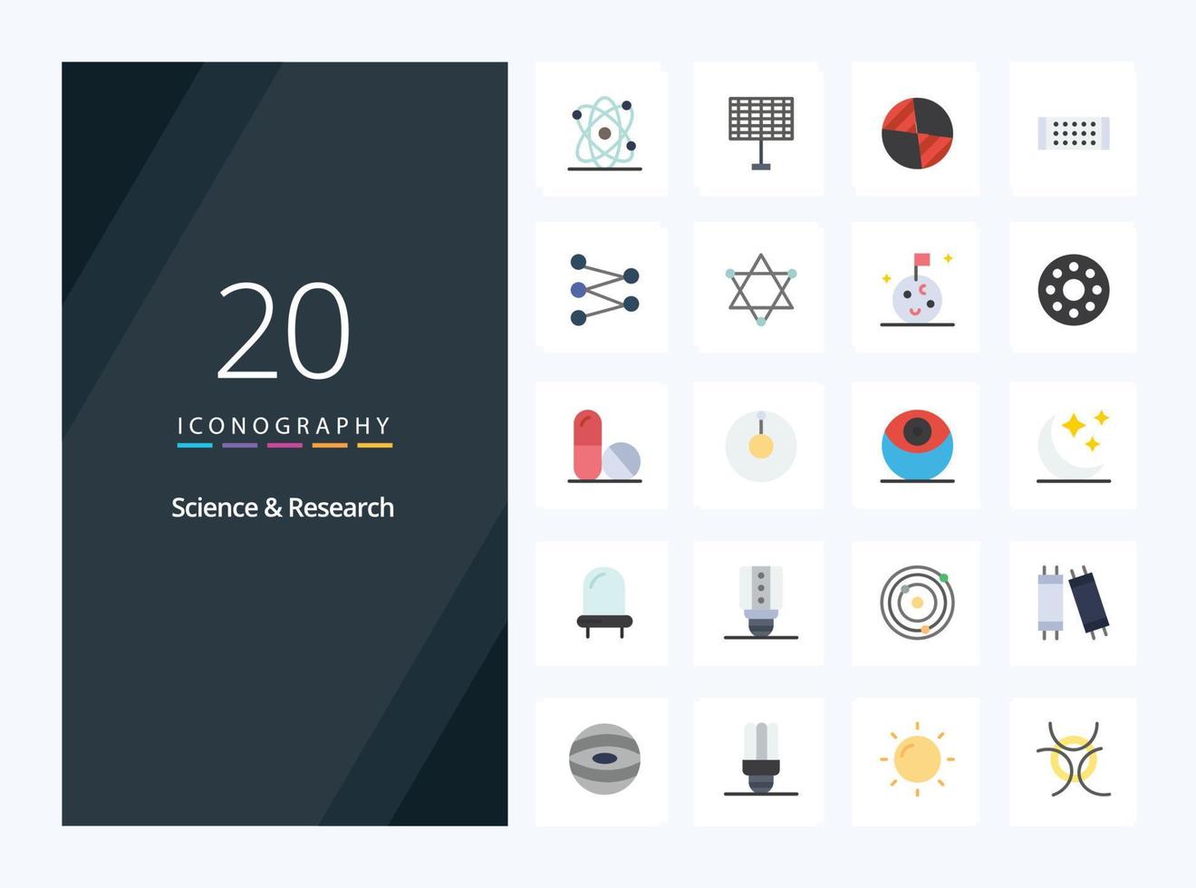 20 icono de color plano de ciencia para presentación vector