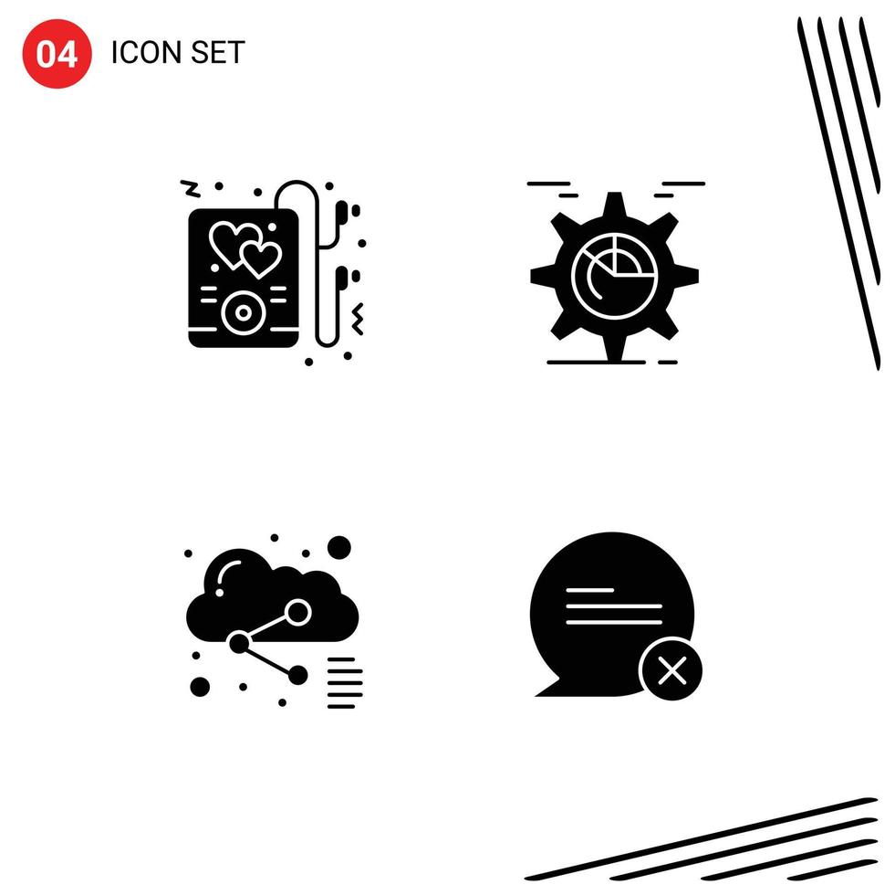 Universal Icon Symbols Group of 4 Modern Solid Glyphs of headphone file setting chart sharing Editable Vector Design Elements
