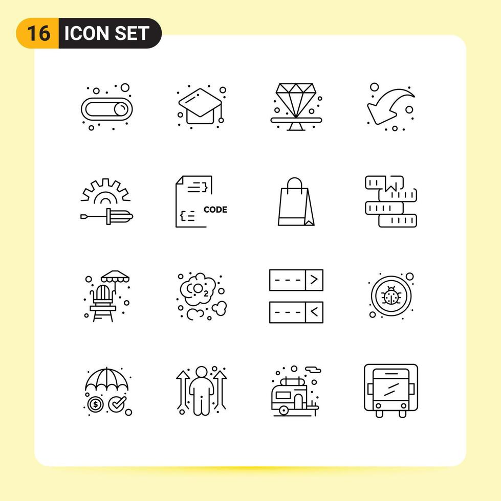 16 Outline concept for Websites Mobile and Apps screw screw driver diamond left share Editable Vector Design Elements