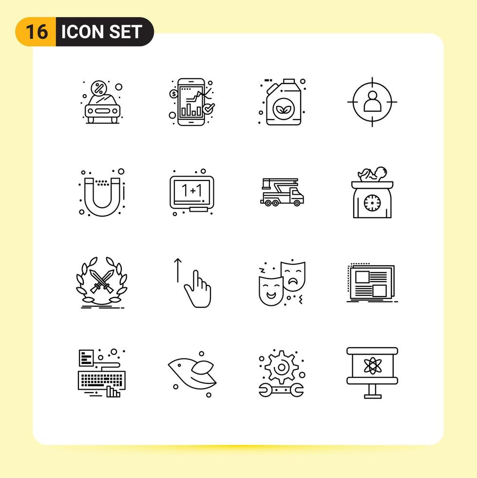 Set of 16 Modern UI Icons Symbols Signs for user target online trade man green Editable Vector Design Elements