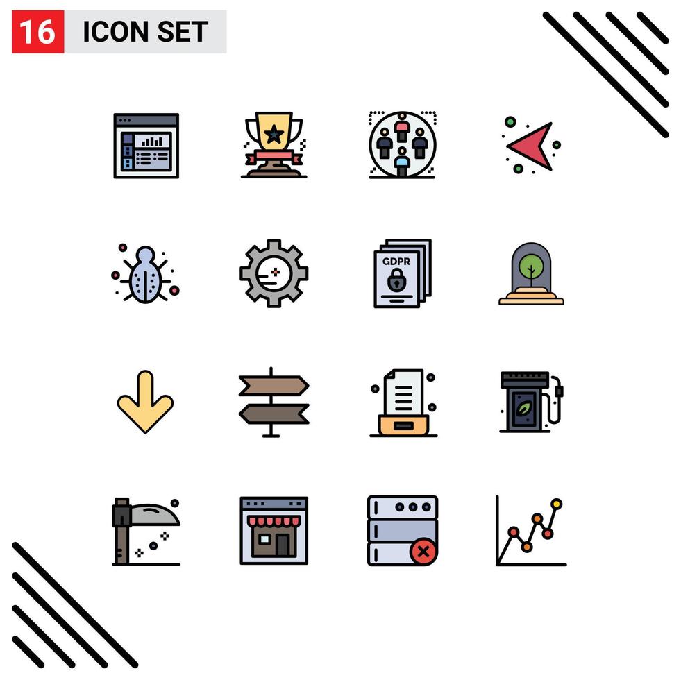 Universal Icon Symbols Group of 16 Modern Flat Color Filled Lines of bug network user direction family Editable Creative Vector Design Elements