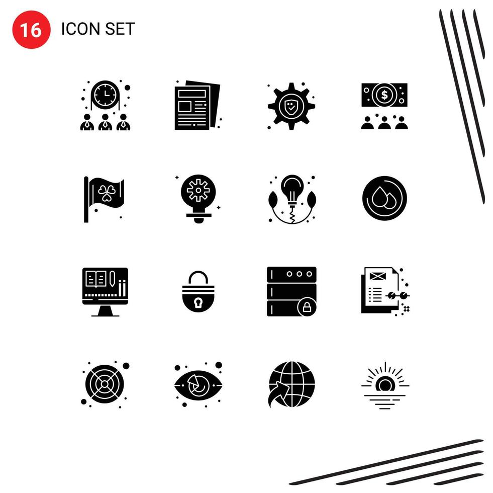 16 User Interface Solid Glyph Pack of modern Signs and Symbols of bulb sign lock flag dollar Editable Vector Design Elements