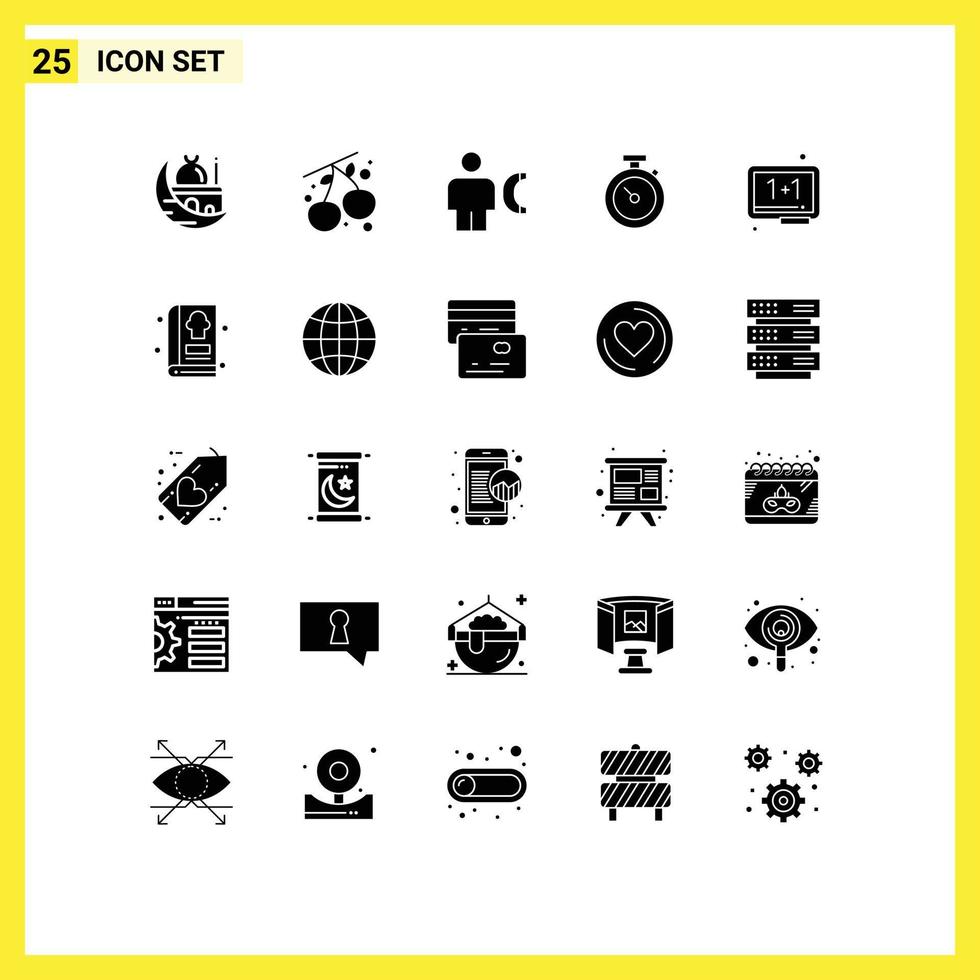 Universal Icon Symbols Group of 25 Modern Solid Glyphs of board watch avatar stopwatch info Editable Vector Design Elements