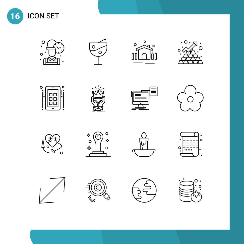 16 Universal Outlines Set for Web and Mobile Applications media up garden pyramid business Editable Vector Design Elements