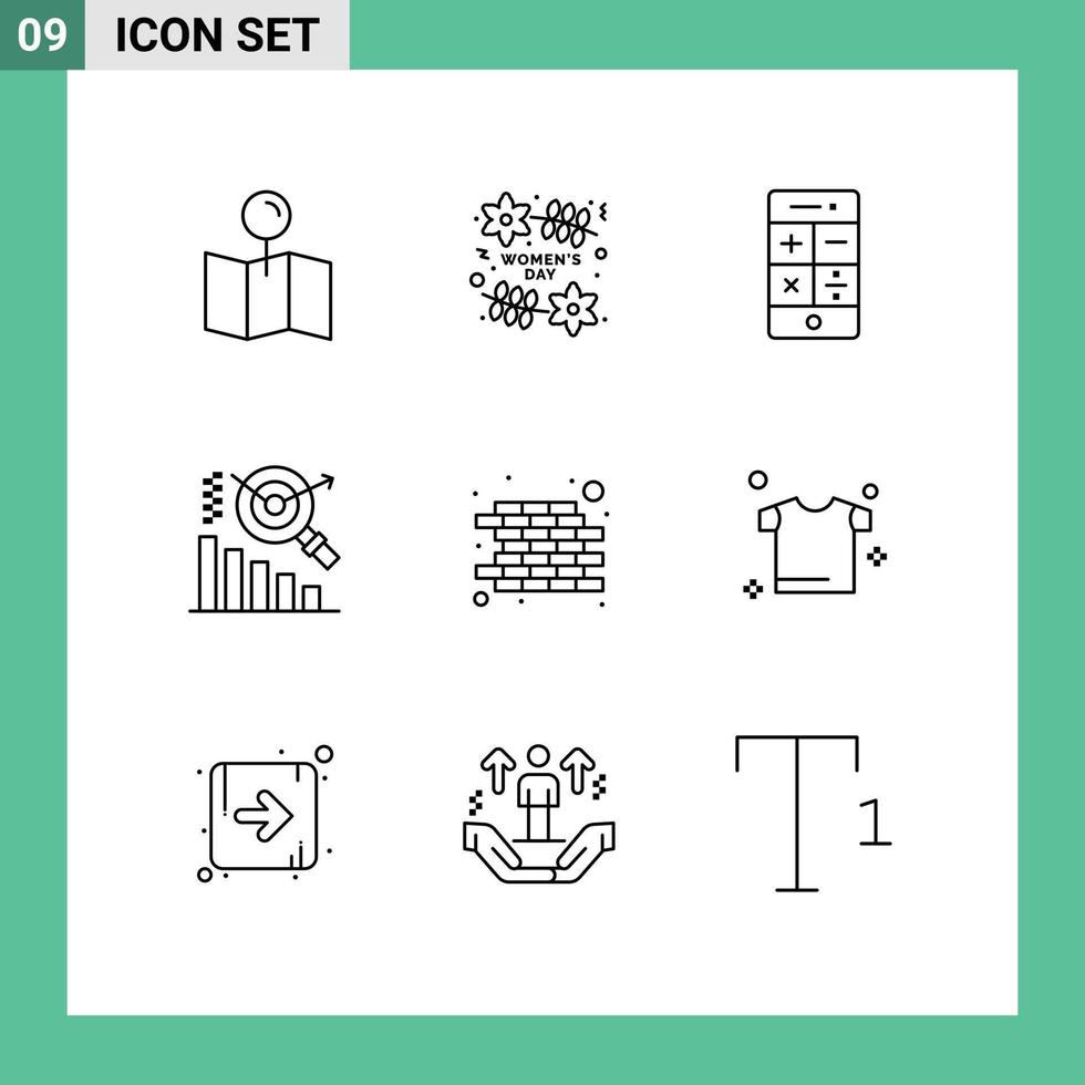 Modern Set of 9 Outlines Pictograph of wall brick calculator search business Editable Vector Design Elements