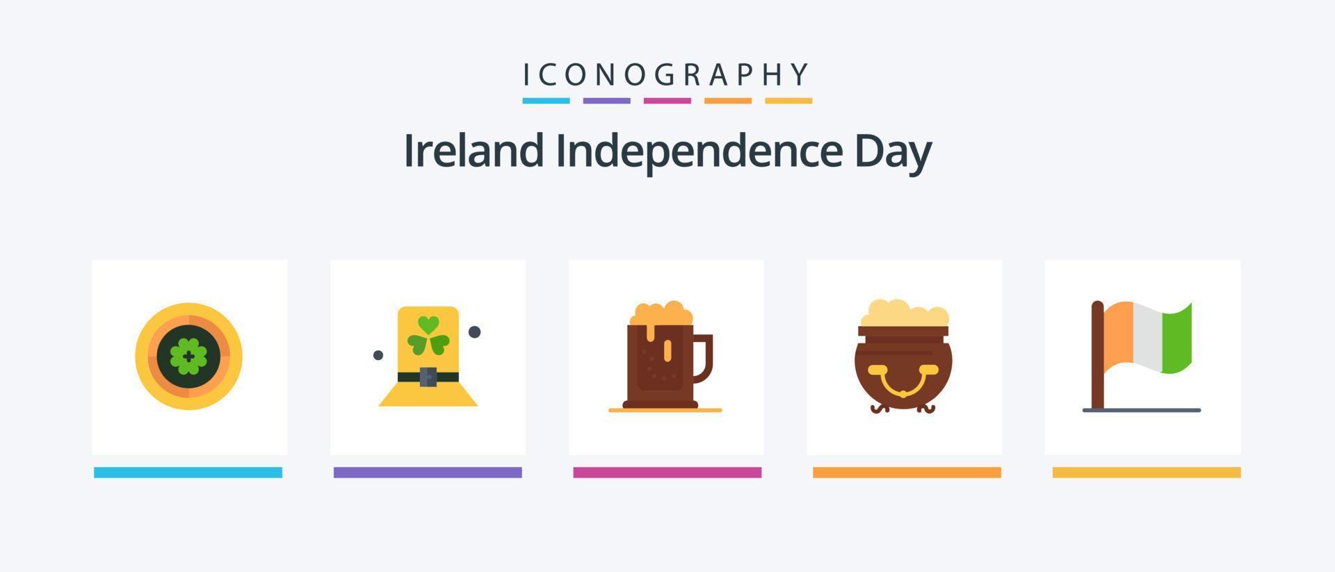 Ireland Independence Day Flat 5 Icon Pack Including american. pot. patrick. food. drink. Creative Icons Design vector