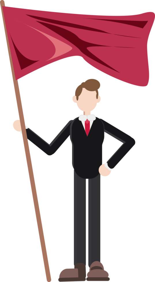 travailleur tenant un drapeau, concept de réussite dans la carrière et occupant un poste clé dans l'entreprise png