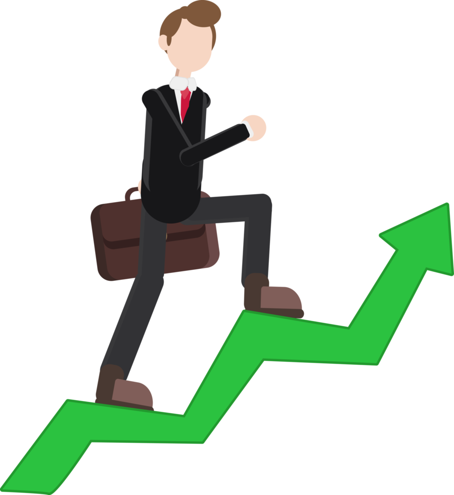 worker walking on green arrow up, concept of success and progress in career png