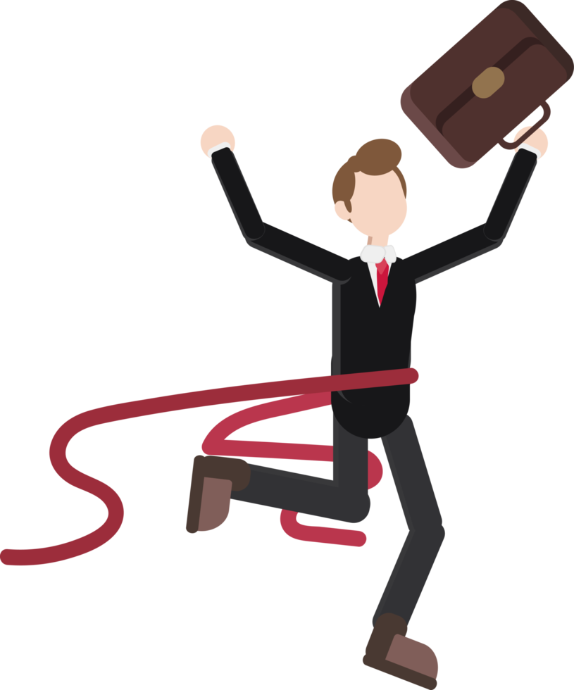 successful worker crossing the finish line rope, the concept of success achieving career goals png