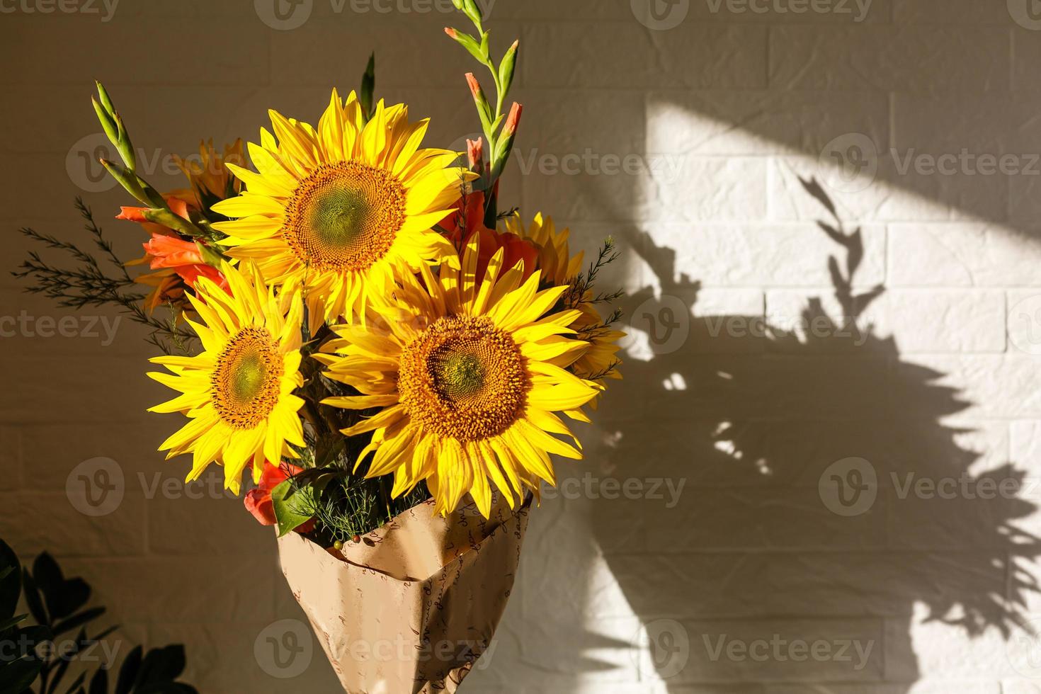 Beautiful sunflowers in a vase photo