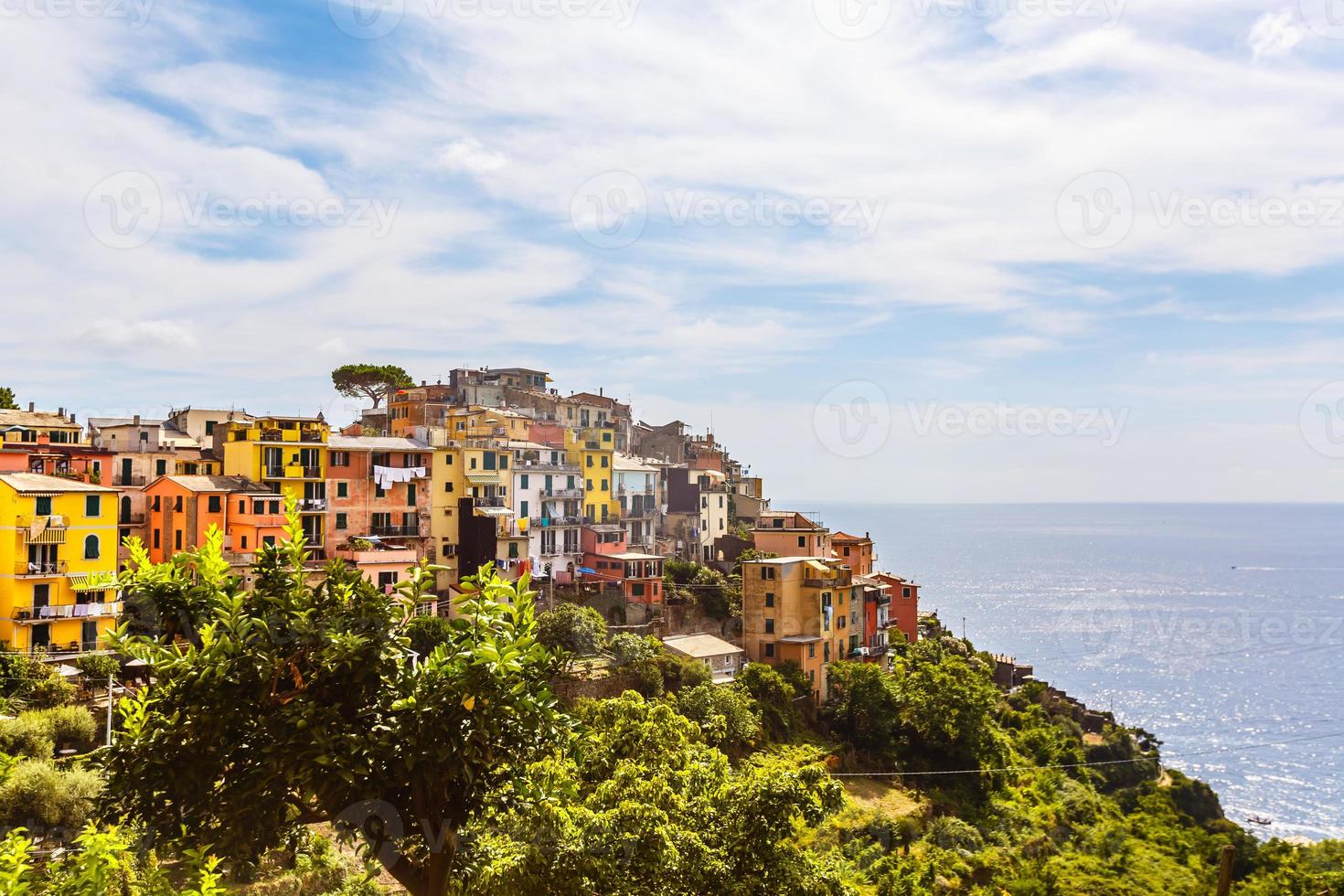 Scenic view of colorful houses in Cinque terre village Riomaggiore, Manarola photo