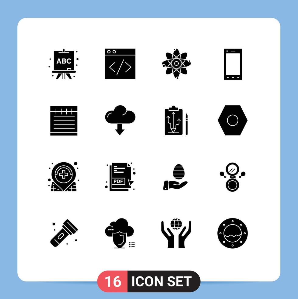 Set of 16 Commercial Solid Glyphs pack for arrow school nuclear study education tablet Editable Vector Design Elements