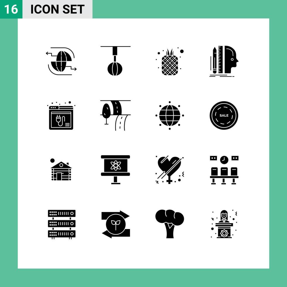 Solid Glyph Pack of 16 Universal Symbols of ruler design house pineapple fruits Editable Vector Design Elements