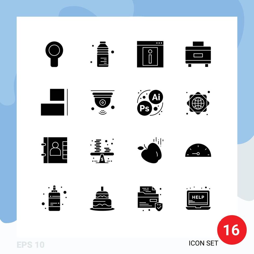 Universal Icon Symbols Group of 16 Modern Solid Glyphs of horizontal travel contact suitcase web page Editable Vector Design Elements