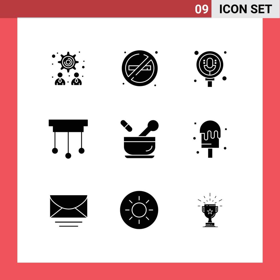 9 iconos creativos signos y símbolos modernos de medicina hospital micrófono decoraciones interiores elementos de diseño vectorial editables vector