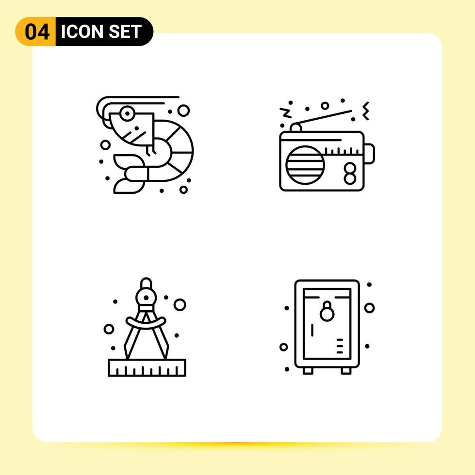 Mobile Interface Line Set of 4 Pictograms of fish compass sea food device paint Editable Vector Design Elements