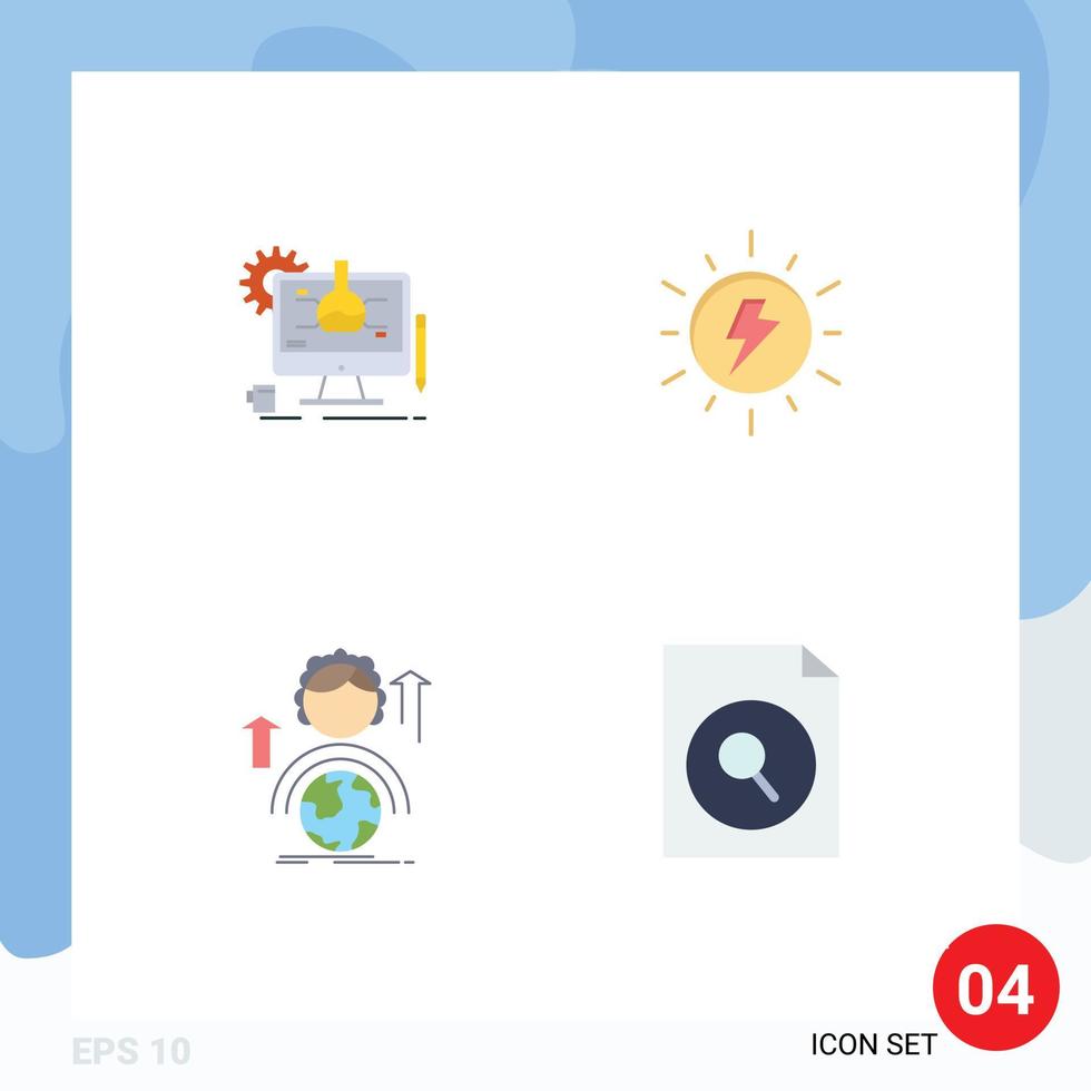 conjunto moderno de 4 iconos planos pictograma de tecnología de desarrollo químico sol elementos de diseño vectorial editables globales vector