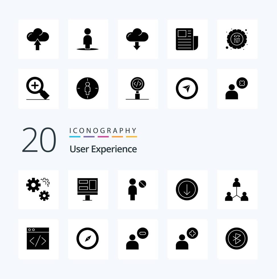 20 User Experience Solid Glyph icon Pack like download arrow  window profile vector