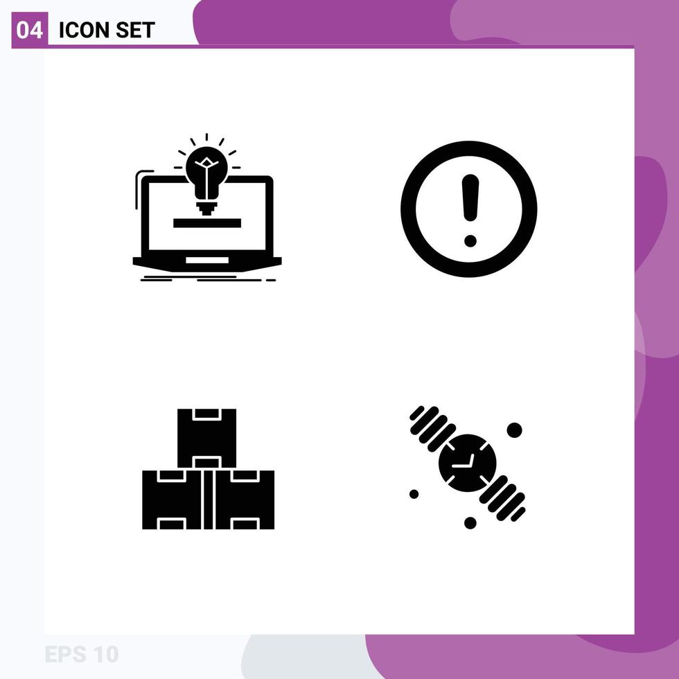 4 Thematic Vector Solid Glyphs and Editable Symbols of laptop support bulb info industry stock Editable Vector Design Elements