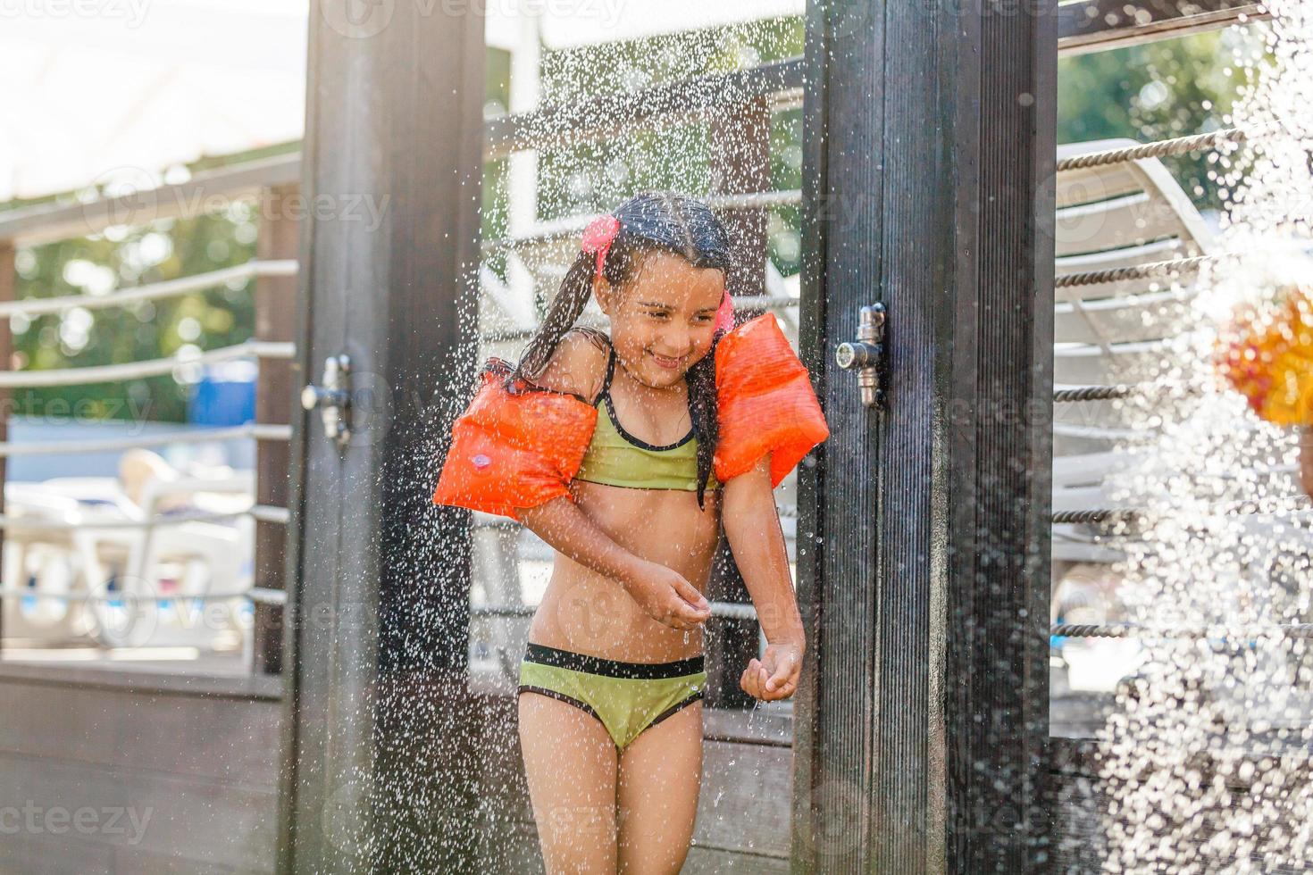 Adorable Little Girl Enjoying Summer Water Activities photo