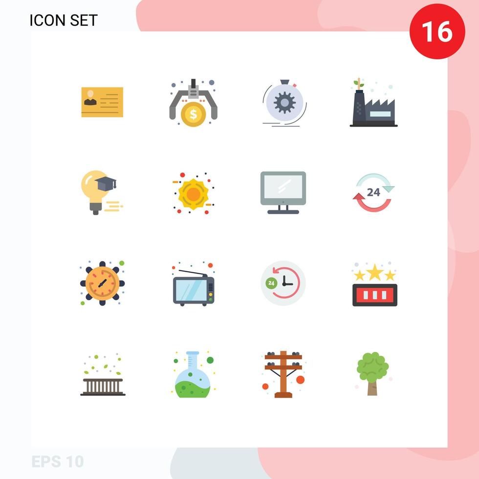 Set of 16 Commercial Flat Colors pack for bulb ecology factory idea eco manufacturing process Editable Pack of Creative Vector Design Elements