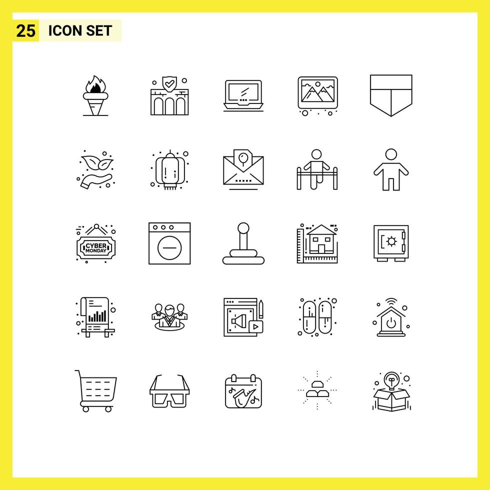 Modern Set of 25 Lines and symbols such as picture frame insurance laptop device Editable Vector Design Elements